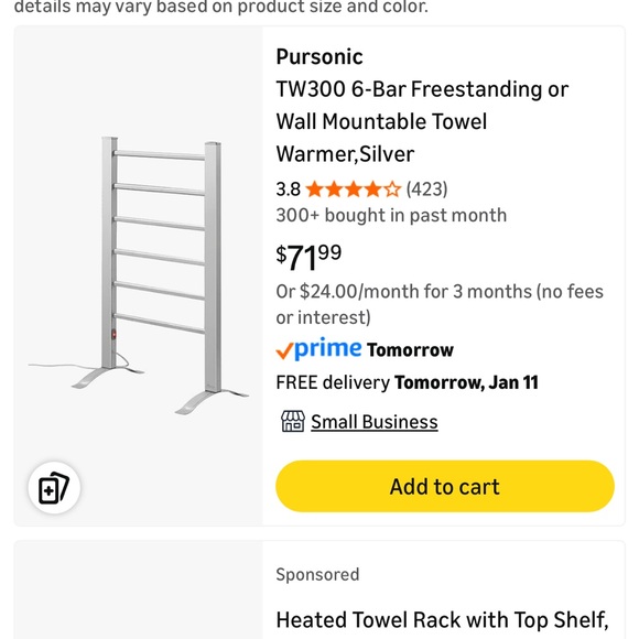 6-Bar Towel Warmer Freestanding Or Wall Mountable Silver Pursonic - SHIP ALONE - Picture 4 of 7
